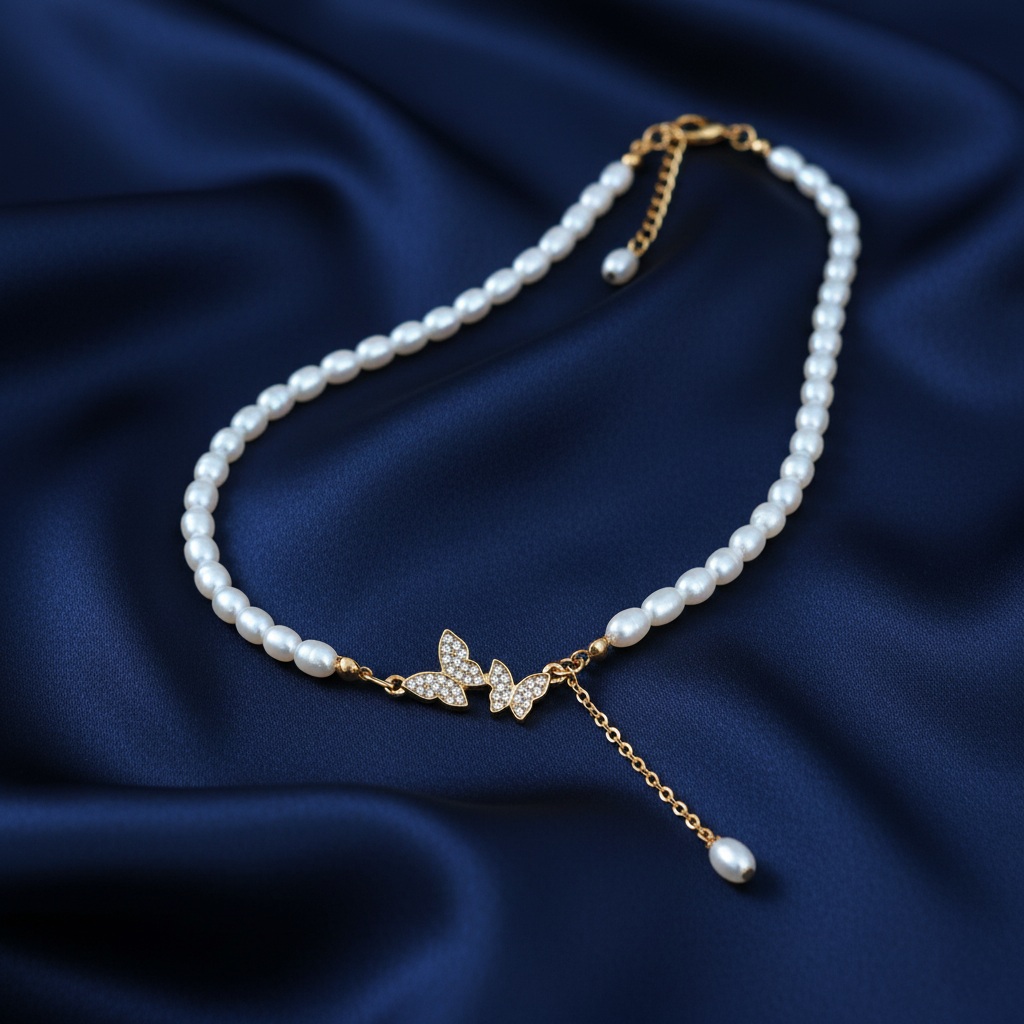 1758121446655 Elegant Beaded Butterfly Drop Necklace - Image 1