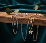 Gold Tiered Butterfly Pendant Necklace - Image 4