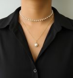 Double Layer Necklace Set with Beaded Choker & Round Pendant - Image 2