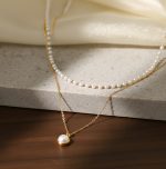 Double Layer Necklace Set with Beaded Choker & Round Pendant - Image 4