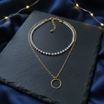 White Bead & Golden Orbit Double Layer Necklace