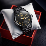 OLEVS Regal Crown Series – All-Black & Gold Men’s Watch - Image 4