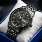 OLEVS Regal Crown Series – All-Black & Gold Men’s Watch