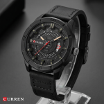 CURREN Stealth Ops – Matte Black Tactical Watch with Leather Strap - Image 3
