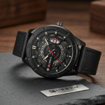 CURREN Stealth Ops – Matte Black Tactical Watch with Leather Strap