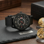 CURREN Stealth Ops – Matte Black Tactical Watch with Leather Strap - Image 6