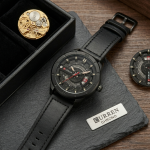 CURREN Stealth Ops – Matte Black Tactical Watch with Leather Strap - Image 5