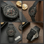 CURREN Stealth Ops – Matte Black Tactical Watch with Leather Strap - Image 4