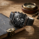 TRSOYI Legacy Square Watch – Black Leather with Contrast Stitching - Image 5