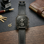 TRSOYI Legacy Square Watch – Black Leather with Contrast Stitching - Image 2