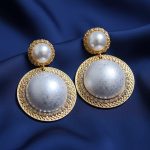Luxury Gold Textured Dome Statement Earrings with Crystal Detail for Women - Image 2