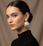 Luxury Gold Textured Dome Statement Earrings with Crystal Detail for Women - Image 4