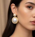 Luxury Gold Textured Dome Statement Earrings with Crystal Detail for Women - Image 5