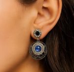 Silver Tone Blue Crystal Statement Earrings for Women | Vintage Style Drop Earrings - Image 5