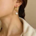 Victoria Champagne Beaded Hoops – Textured Gold Statement Earrings - Image 5