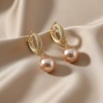 Victoria Champagne Beaded Hoops – Textured Gold Statement Earrings - Image 6