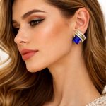 Spectrum Glamour Earrings – Bold Geometric Gemstone Studs in 4 Colors - Image 3