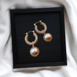 Victoria Champagne Beaded Hoops – Textured Gold Statement Earrings - Image 3