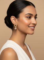 Victoria Champagne Beaded Hoops – Textured Gold Statement Earrings - Image 4