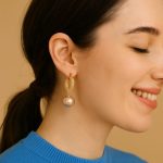 Victoria Champagne Beaded Hoops – Textured Gold Statement Earrings - Image 2